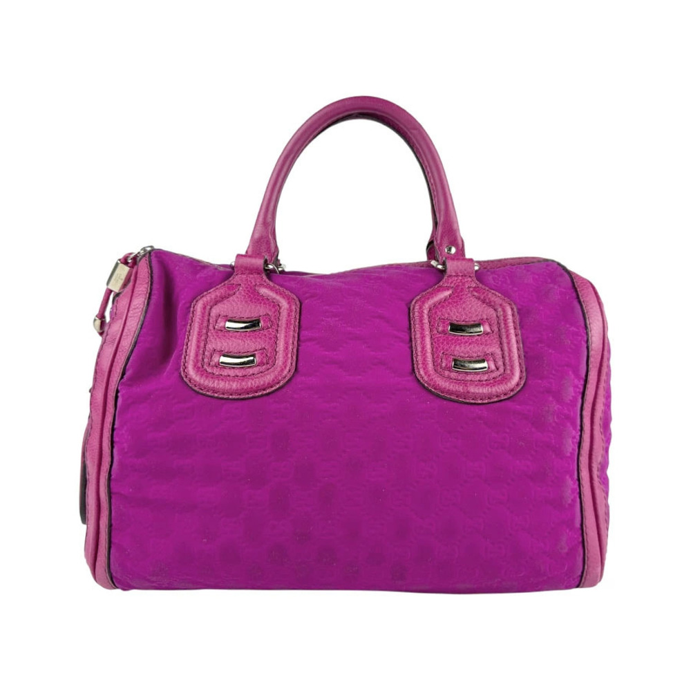 Gucci Handbag GG Neoprene Canvas Leather Purple Pink Silver